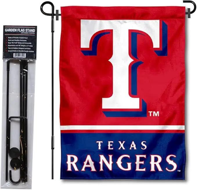WinCraft Texas Rangers Garden Flag with Stand Holder by GreenHaven Gardens