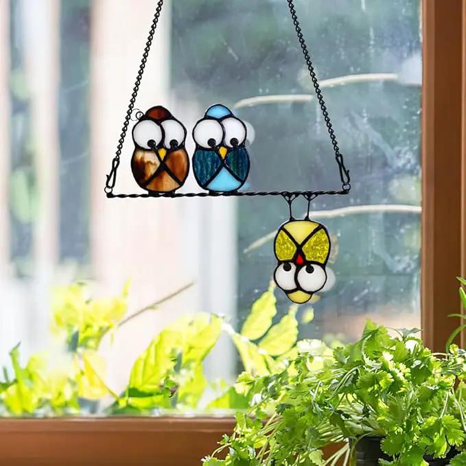 Owl Bird Gifts for Bird Lovers Stained Glass Suncatchers for Windows,Bird Decor Stained Glass Window Hangings,Owl Ornament Housewarming Gifts Owl Gifts for Women Owl Lover by GreenHaven Gardens