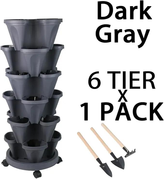 Vertical Planter 6 Tier Stackable Planters Garden Planters Strawberry Herb Flower and Vegetable Planter Indoor Outdoor Gardening Pots with Removable Wheels and Tools by GreenHaven Gardens