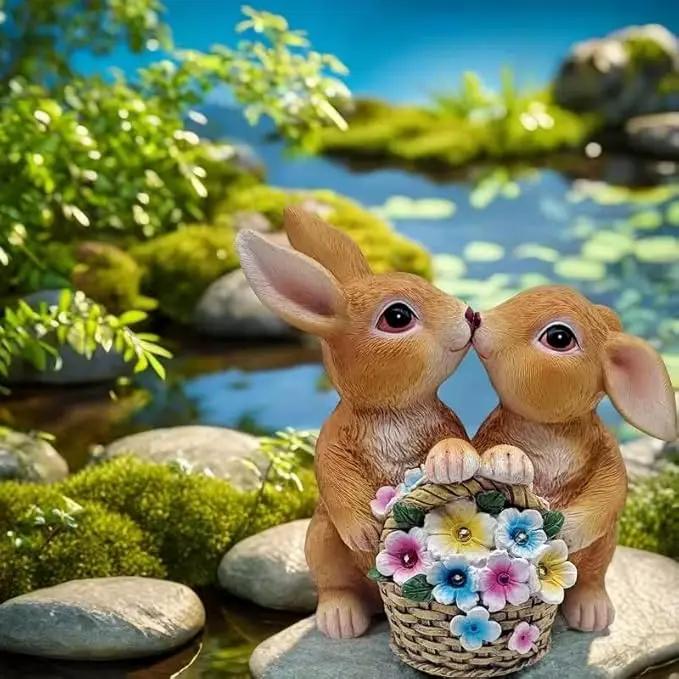 Solar Rabbit Garden Statues Easter Decorations Yard Animals Statue Home Garden Resin Rabbit Figurine Bunny Statue,Gifts for Mom Grandma Women Outside Lawn Ornaments Porch Patio Balcony Yard Home by GreenHaven Gardens