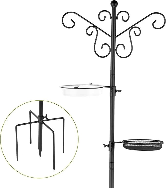 MIXXIDEA Bird Feeding Station Bird Feeder Pole with 5-Prong Base Hanging Hooks Water Bath Mesh Tray Wind-Resistant Water Bowl with Metal Snap Fastening for Outdoors to Attract Wild Birds by GreenHaven Gardens