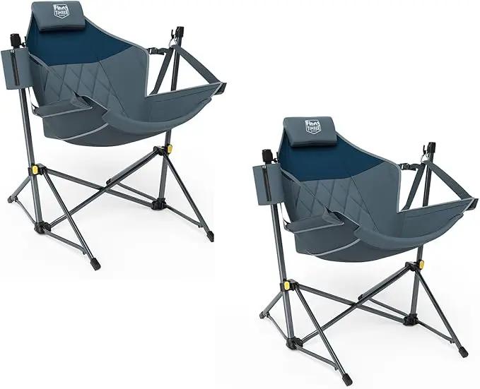 TIMBER RIDGE Hammock Camping Chair with Adjustable Backrest, Heavy Duty Folding Hammock Chair Supports 300lbs, Portable Hammock Chair for Camping, Travelling and Patio, Blue 2 Pack by GreenHaven Gardens