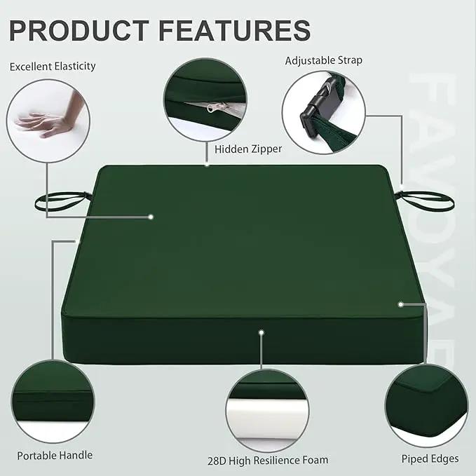 Favoyard Patio Chair Cushions 18.5 x 16 x 3 Inch Waterproof Outdoor Seat Cushions for Patio Furniture 3-Year Color Fastness Garden Sofa Couch Chair Pads with Handle & Adjustable Straps Set of 2, Green by GreenHaven Gardens