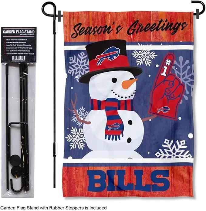 WinCraft Buffalo Bills Holiday Snowman Garden Flag and Flagpole Mount by GreenHaven Gardens