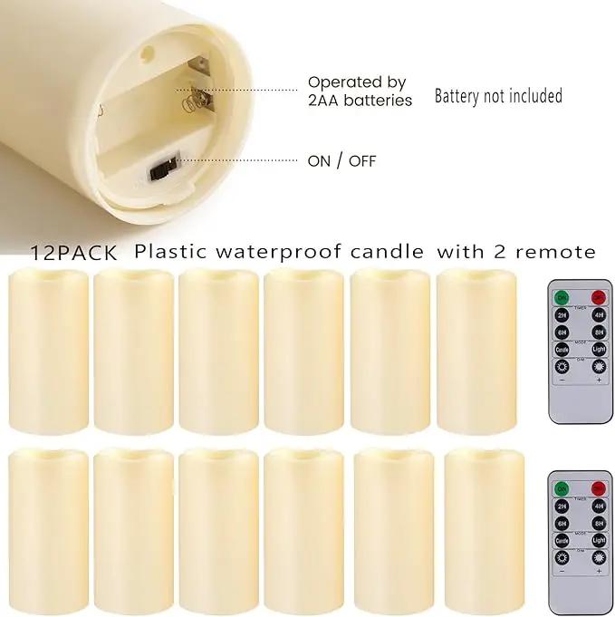 12PACK Waterproof Flameless Candles with Remote Control Candle, Battery Operated Flickering LED Pillar Candle Plastic,Large Size(D3 x H5.5) for Outdoor/Indoor Decoration Wedding, Party, Birthday by GreenHaven Gardens