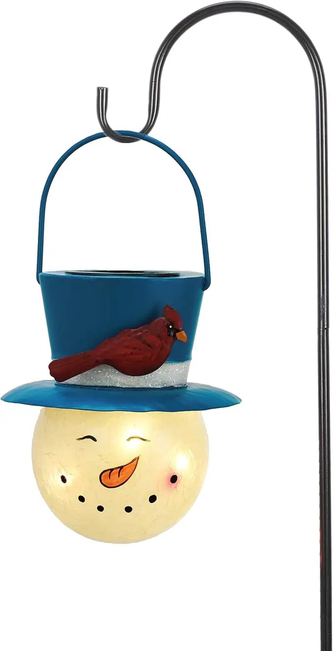 TERESA'S COLLECTIONS Outdoor Christmas Decorations for House, 36'' Snowman Glass Solar Lantern Stake with Blue Cardinal Hat, Xmas Grinch Solar Christmas Lights for Garden Party Decor by GreenHaven Gardens