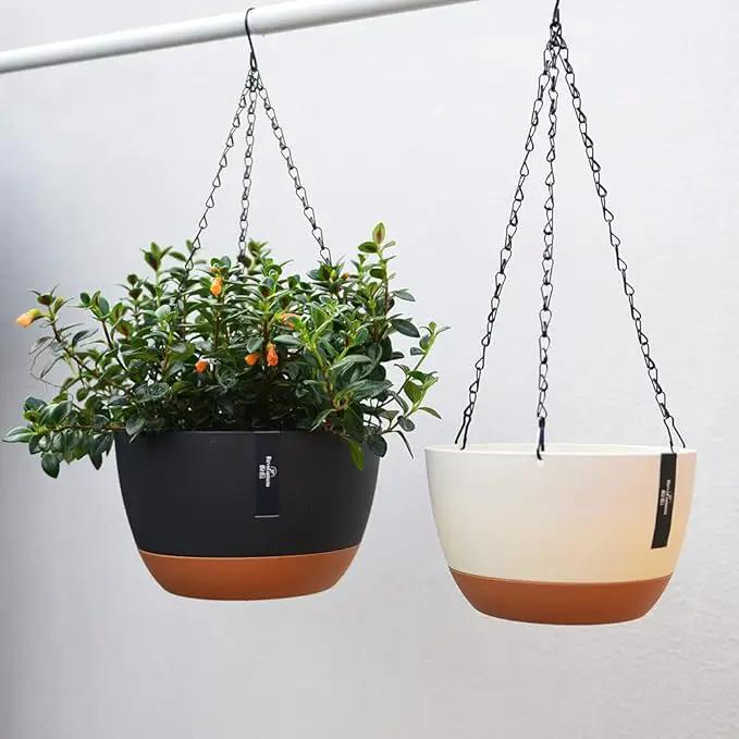 3 Pack Plastic Hanging Planters Set ,8.3 Inch Hanging Flower Plant Pot with Drainage Hole for Indoor Outdoor Plants, Round Hanging Basket with Removable tray for Home Garden Porch Balcony Patio Decor by GreenHaven Gardens