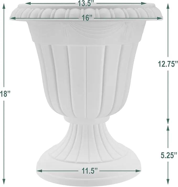 PL00CW Classic Traditional Plastic Urn Planter Indoor/Outdoor, 16" x 18", White Wash by GreenHaven Gardens
