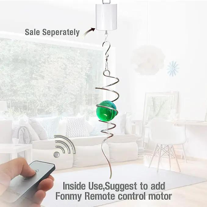 FONMY Gazing Ball Spiral Tail Wind Spinner Stabilizer with Swivel Hook 11inch Stainless Steel Tail and 2 inch Green Glass Orb. Indoor Outdoor Garden Decoration Hanging Ornaments 13 inch Height by GreenHaven Gardens