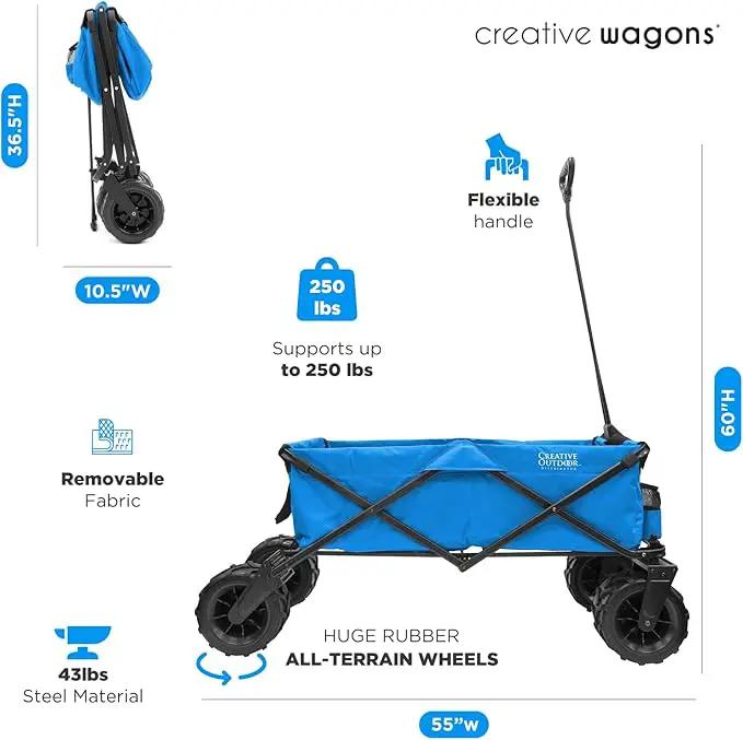 Creative Outdoor Push Pull Stroller Wagon for Kids, 250lbs Weight Capacity, XXXL Monster Series, Collapsible Giant All-Terrain Folding Cart, Beach, Park, Camping, Garden & Tailgate (Blue) by GreenHaven Gardens