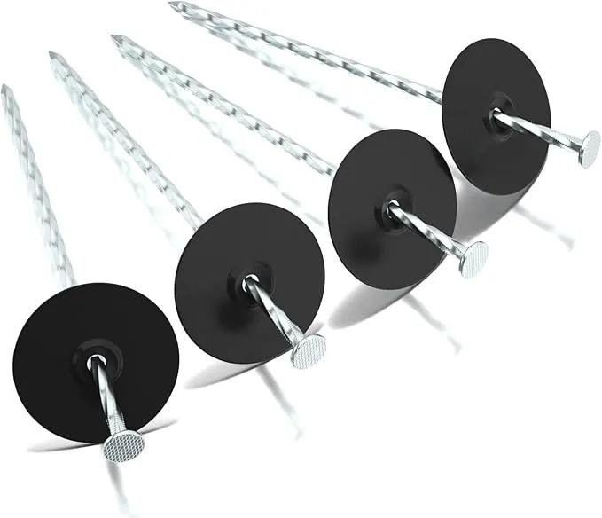 50 Pack Landscape Stakes with Gasket Caps - 6.3 Inch Heavy-Duty Galvanized Steel Garden Spikes are Used to Fixing Weed Barrier, Artificial Lawn, Patio Rug, Etc by GreenHaven Gardens