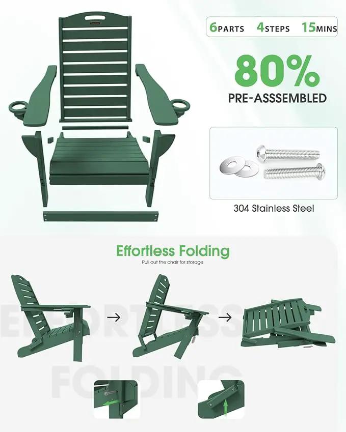 Adirondack Chairs Set of 2, Outdoor Fire Pit Chairs, HDPE All-Weather Adirondack Chairs with Cup Holder, Lawn Chair for Deck, Patio, Garden (Green) by GreenHaven Gardens