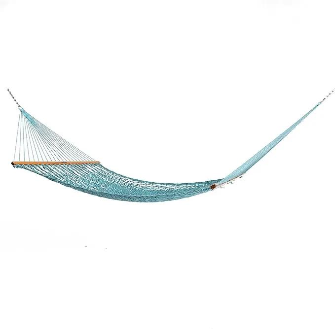 Original Pawleys Island Large Teal DURACORD Rope Hammock with Free Extension Chains & Tree Hooks, Handcrafted in The USA, Accommodates 2 People, 450 LB Weight Capacity, 13 ft. x 55 in. by GreenHaven Gardens
