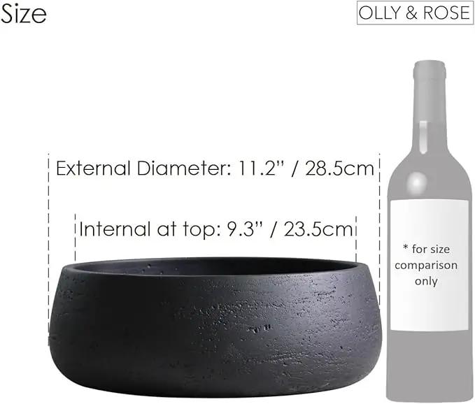 Olly & Rose Copenhagen Large Ceramic Planter Bowl Shallow Plant Pot - Matt Black Flower Pot Indoor and Outdoor Garden Décor… by GreenHaven Gardens