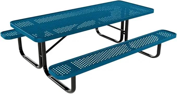 Coated Outdoor Furniture Heavy-Duty Portable Outdoor Kids Table, Punched Steel Kids Picnic Table, Commercial-Grade Picnic Table, Made in America (6ft Rectangular, Childrens, Light Blue) by GreenHaven Gardens