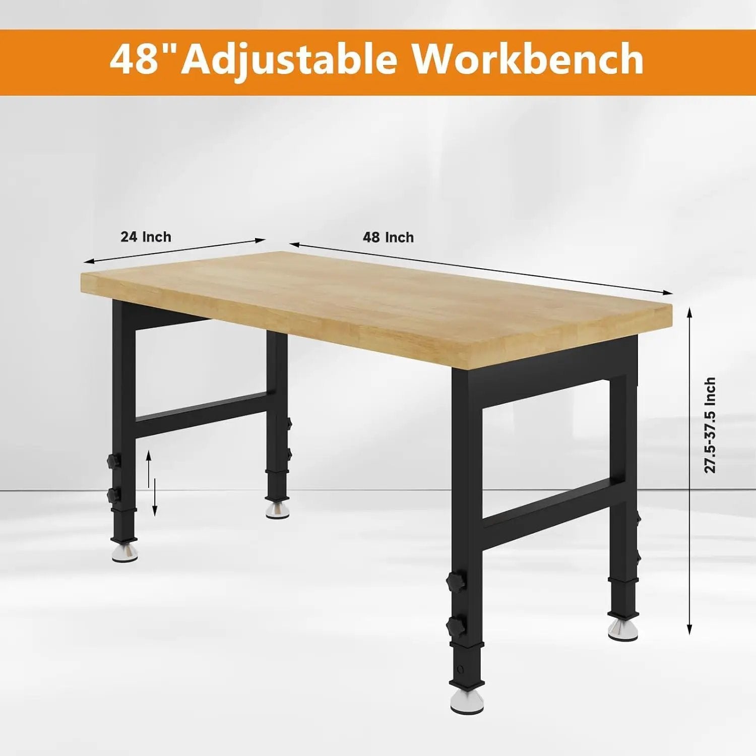 48" Work Bench, Adjustable Height Workbench, Heavy-Duty Thicker Work Table, 2000 LBS Load Capacity Workstation for Garage, Workshop, Office, Home by GreenHaven Gardens