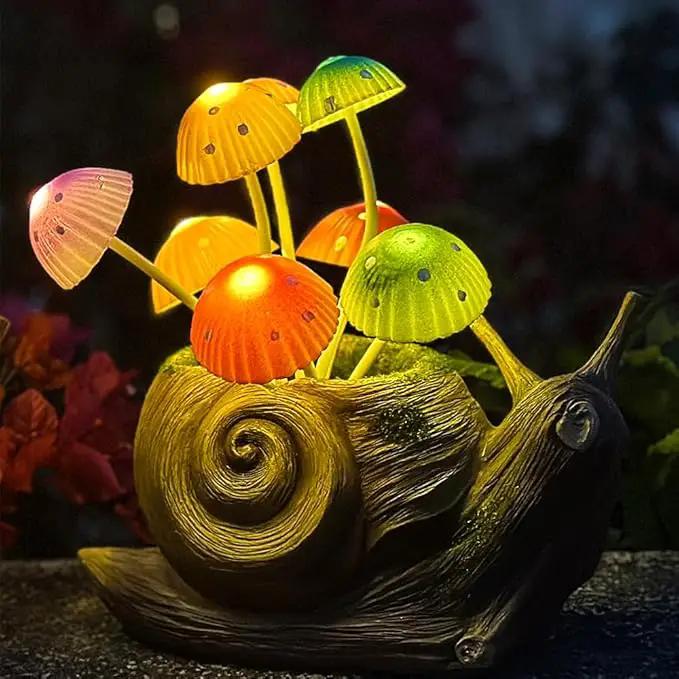 1 Pack Solar Garden Mushroom Snail Statue Gift, Solar Outdoor Sculpture Outdoor Patio Art, Porch Deck Balcony Front Garden Decoration, Unique House Warming Gift by GreenHaven Gardens