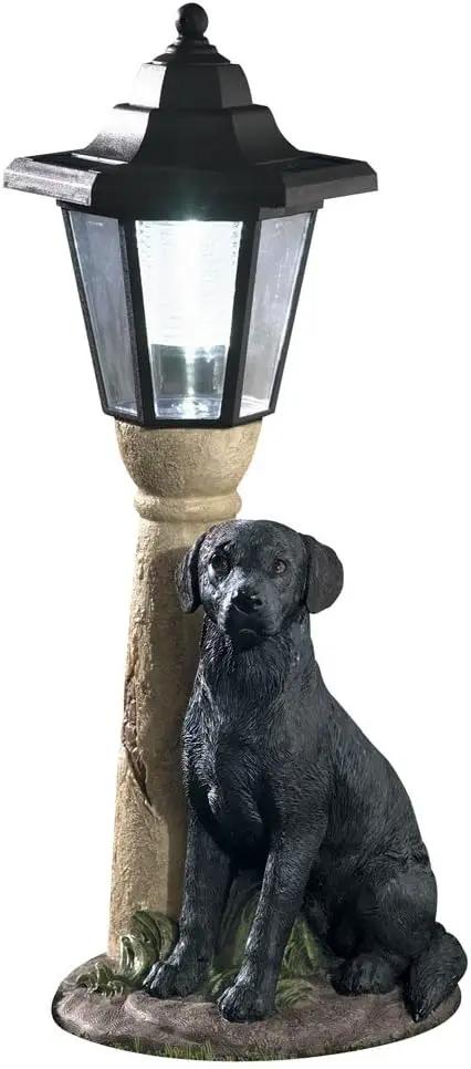 Bits and Pieces-Solar Black Lab Lantern-Solar Powered Garden Lantern - Resin Dog Sculpture with LED Light by GreenHaven Gardens