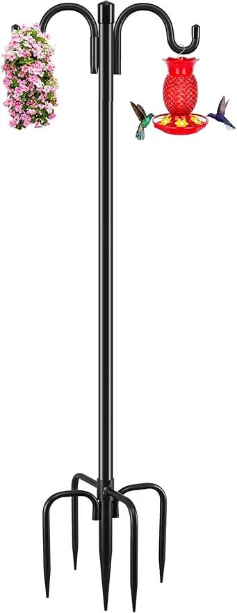 Gtongoko Double Shepherds Hook for Outdoor, 61.5 Inch Heavy Duty Bird Feeder Pole 3/4 Inch Thick Garden Hooks for Hanging Hummingbird Feeder, Plant Baskets, Solar Light Lanterns, 1 Pack by GreenHaven Gardens