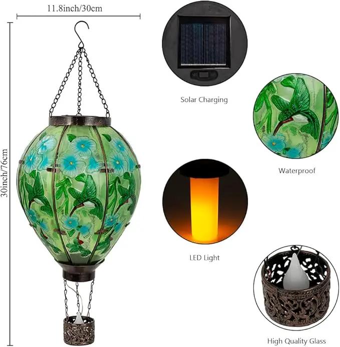 Starsoul Extra Large Solar Hot Air Balloon Lantern with Flame Hummingbird Glass Outdoor Hanging Hot Air Balloon Solar Light Waterproof Garden Patio Yard Party Decorations by GreenHaven Gardens