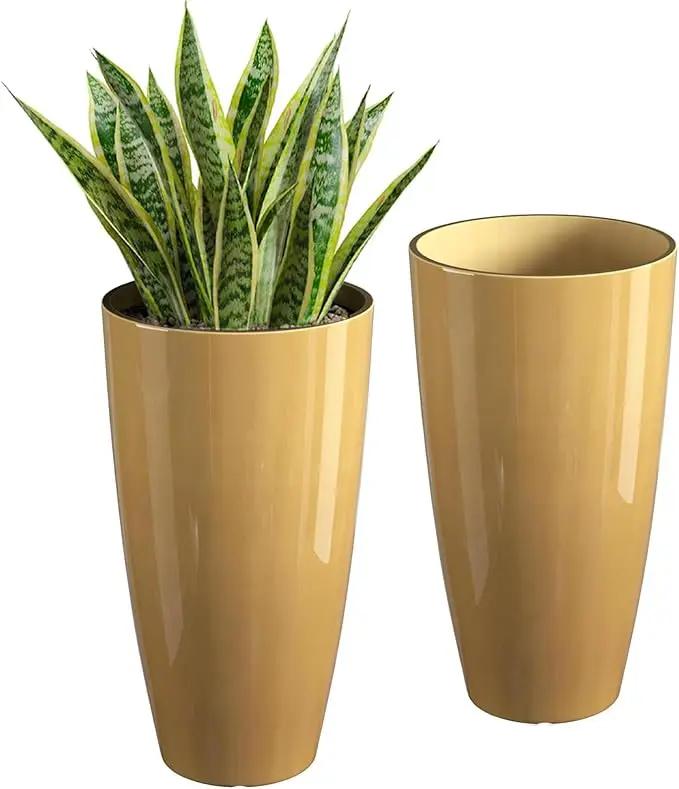 QCQHDU 21 inch Tall Planters for Indoor & Outdoor Plants, 2 Pack Sturdy Plant-Flower-Tree Pots for Front Porch Patio Deck Living Room Decor by GreenHaven Gardens
