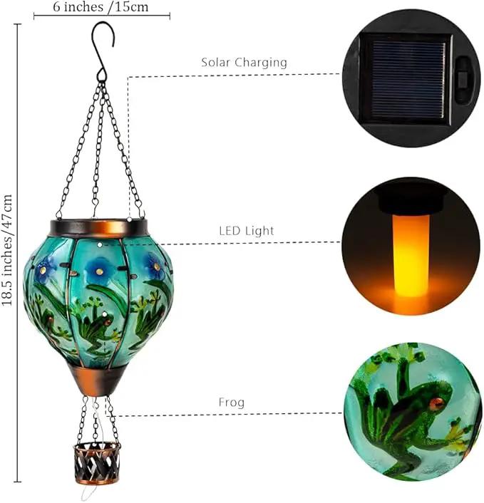 Starsoul Frog Hot Air Balloon Solar Lantern with Candle Holder Glass Outdoor Solar Hot Air Balloon Flickering Flame Lamp Hanging Garden Light Waterproof for Lawn Porch Tree Yard Decorations by GreenHaven Gardens