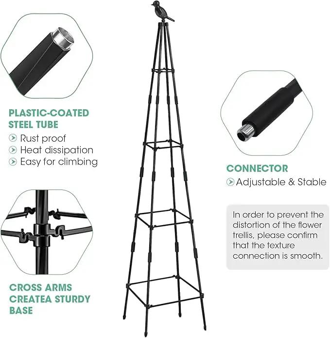 Garden Obelisk Trellis for Climbing Plants Outdoors, 65 Inch Rustproof Plant Stand Climbing Support with Adjustable Heights for Indoor Potted Plants, Vines, Flowers Stands, Vegetables (1) by GreenHaven Gardens