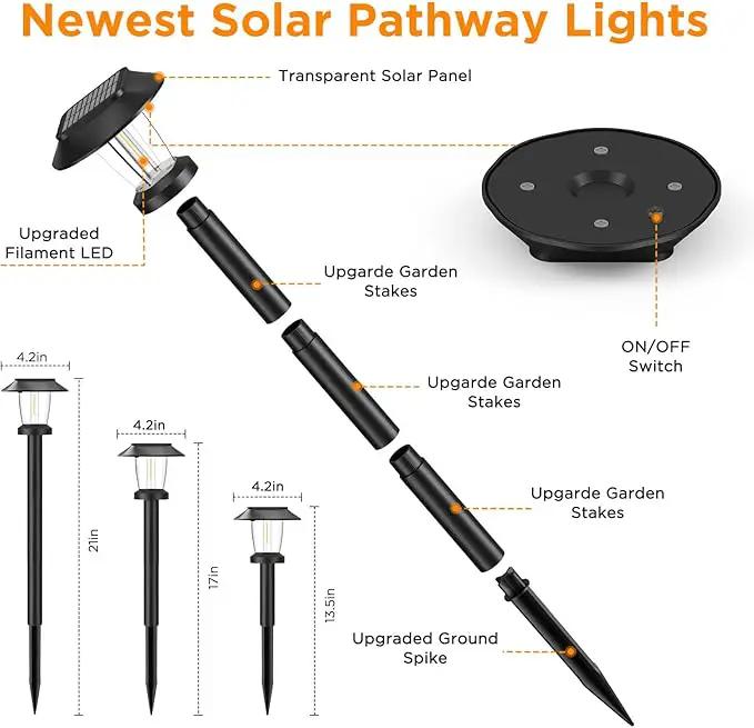 Solar Pathway Lights Outdoor - 6 Pack Solar Powered Garden Lights Waterproof, Decor Landscape Lighting with Three Lighting Modes for Yard, Lawn, Walkway, Driveway, Warm White by GreenHaven Gardens