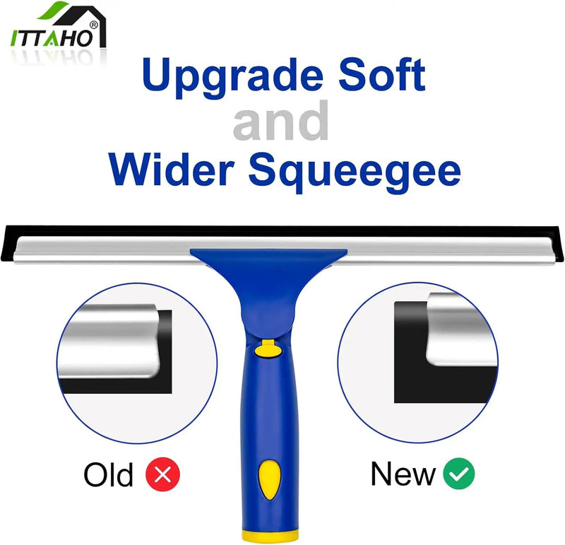 ITTAHO Squeegee for Window Cleaning,12" Squeegee and 11" Microfiber Scrubber Combi with Stainless Steel Pole,Extendable Window Cleaner for Car,Sliding Door,Shower Glass Door-Swivel Style-2 Pads by GreenHaven Gardens