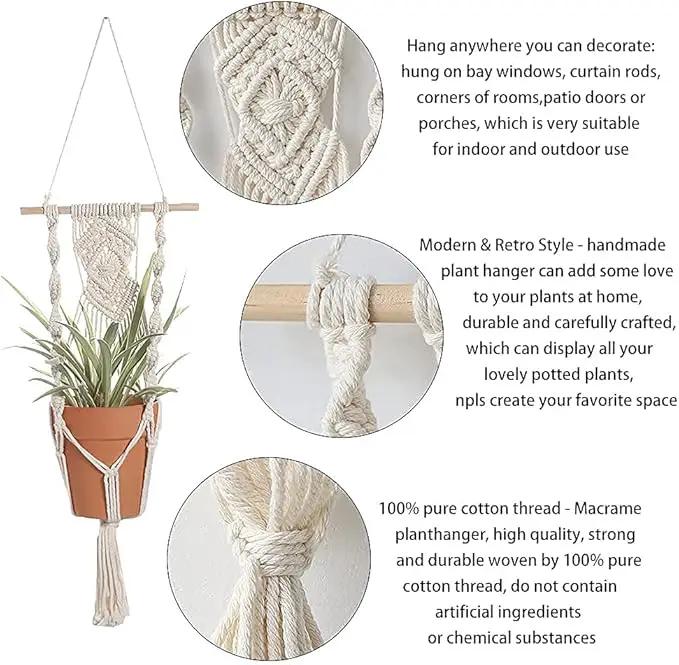 Boho Macrame Plant Hangers - Handmade Hemp Rope Hanging Baskets for Plants with Ceiling Hooks, Bohemian Home Decor Wall Art by GreenHaven Gardens