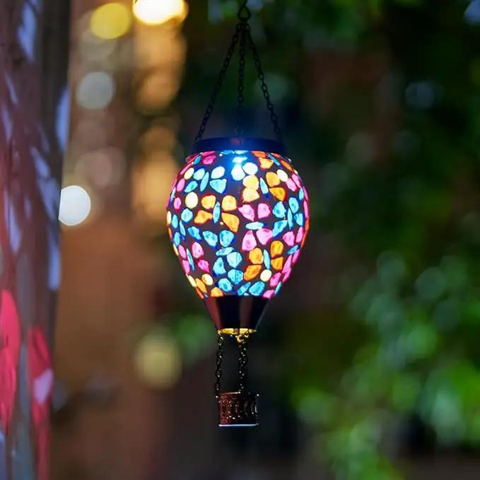 DREAMSOUL Butterfly Mosaic Hot Air Balloon Solar Lantern Hanging Glass Decorative LED Light Solar Lanterns Outdoor Waterproof by GreenHaven Gardens