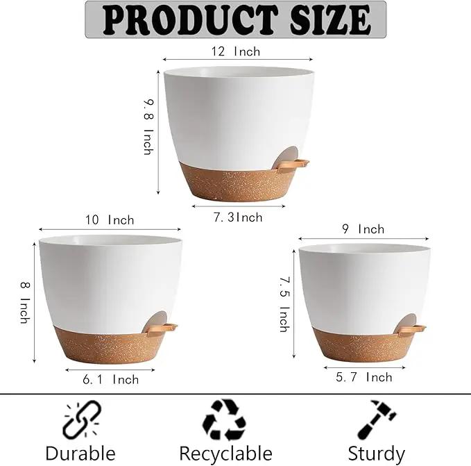 Plant Pots,12+10+9 Inch Self Watering Pots with Drainage Hole for Indoor Plants Large Flower Pot, Plants Pots Indoor Outdoor,Modern White Plastic Planters for Indoor Plants by GreenHaven Gardens