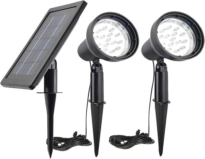 SUNLONG Solar Powered Spot Lights Outdoor Waterproof 2 in 1 Bright Solar SpotLights Power Adjustable for Flag Yard Flagpole Landscape Dusk to Dawn 2 x Spots White by GreenHaven Gardens