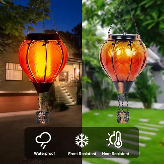 Starsoul Orange Solar Hot Air Balloon Lantern Glass Hot Air Balloon Solar Lantern with Flickering Flame Light Outdoor Solar Hanging Lights Waterproof for Garden Yard Patio by GreenHaven Gardens
