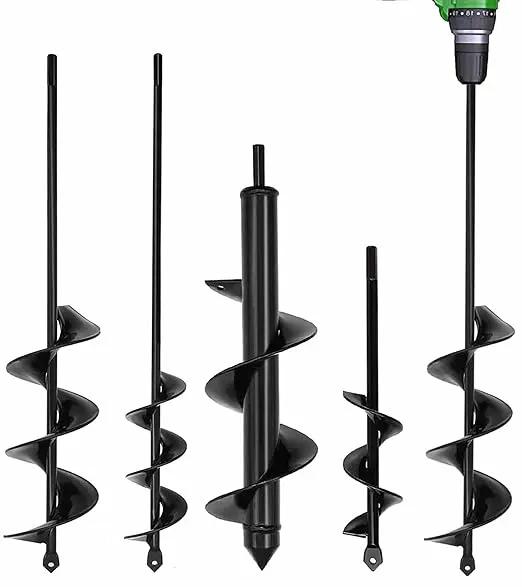 TCBWFY 4 Pack Garden Auger Spiral Drill Bits - 1.6"x9", 1.6"x16.5", 3"x16.5", 3"x12" - Heavy Duty Steel - Corrosion Resistant - Perfect for Post Holes, Earth & Lawn Augering,Planting Bulbs&Trees by GreenHaven Gardens