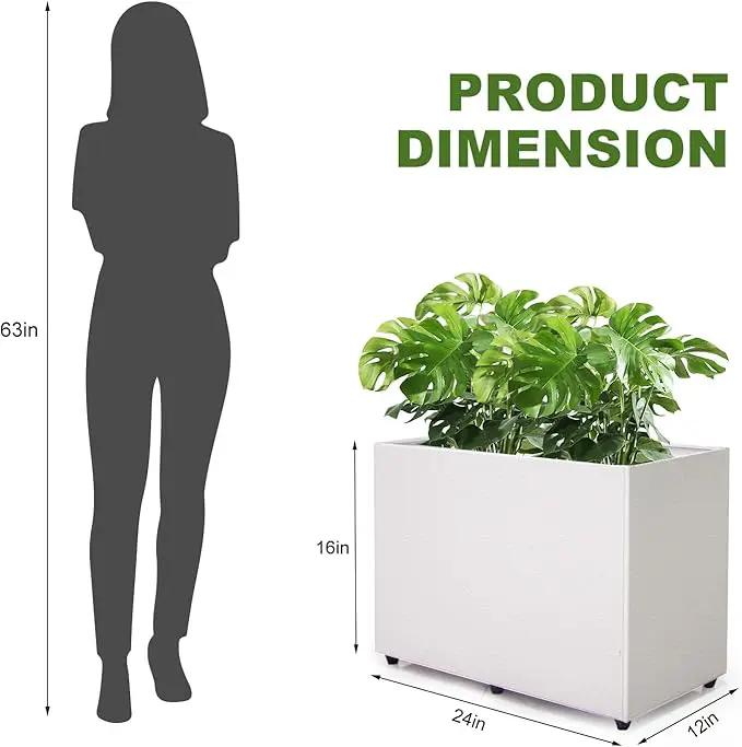 Planter Box Rectangular Block - 24×16×12IN Galvanized Steel Metal Long Box Planter Easy Installation Modern Outdoor Tall Planters All-Weather Use with Drainage Holes for Patio/Porch(White) by GreenHaven Gardens