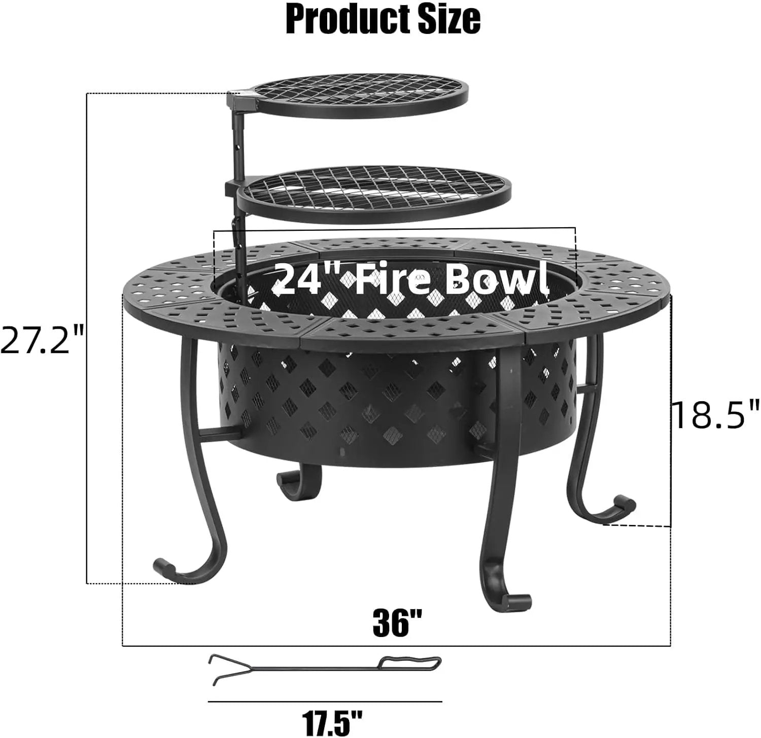 36 Inch Fire Pit with 2 BBQ Grills, Wood Burning Fire Pits for Outside with Lid & Fire Poker, BBQ& Outdoor Firepit & Round Metal Table 3 in 1 for Patio, Picnic, Party by GreenHaven Gardens