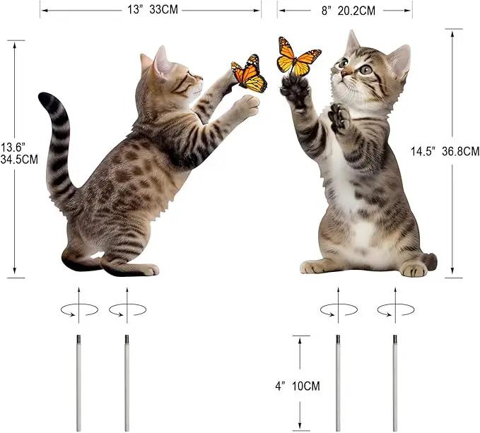 Metal Garden Stakes Decor,Cute Cats Playing with Butterflies Stakes, YGarden Statues Bird Repellent Cat Decorative Garden Stakes for Yard, Garden, Lawn Outdoor Decorations Set of 2 by GreenHaven Gardens