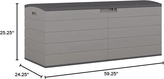 Suncast 120-Gal. All-Weather Patio Deck Box with Pad-Lockable Split Top Lid, Extra-Large Outdoor Storage Unit for Patio Furniture and Grill Tools, Made in the USA by GreenHaven Gardens