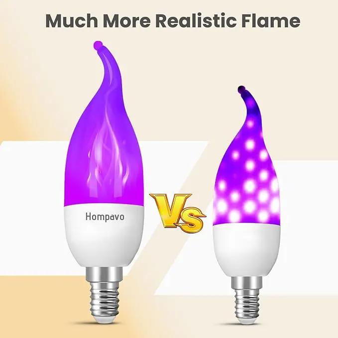 Hompavo 【Upgraded LED Flame Light Bulbs, 3 Modes Flickering Light Bulbs, E12 Chandelier Base Candle Fire Light Bulb for Halloween Christmas Party Porch Indoor & Outdoor Home Decoration, Purple 6 Pack by GreenHaven Gardens