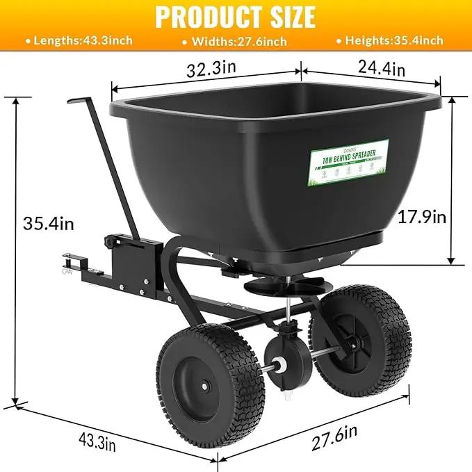 Tow Behind Broadcast Spreader, 200 LB Capacity,Fertilizer Spreader Holds up to 550 lbs with 13" Pneumatic Tires and Adjustable Flow Control Lever,for Fertilizer, Grass Seed, Salt, Ice Melt, Lawn by GreenHaven Gardens