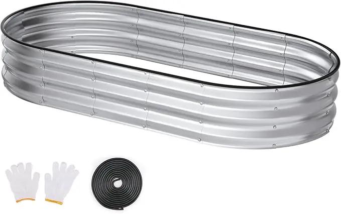 Raised Garden Bed, 6x3x1ft Galvanized Outdoor Planter Beds with Safety Edging and Gloves, Oval Metal Planter Box for Gardening Vegetables Flowers Herb by GreenHaven Gardens