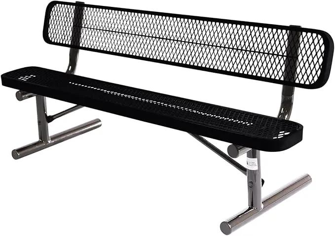 Coated Outdoor Furniture Heavy-Duty Portable Outdoor Bench Thermoplastic Coated, Expanded Metal, Commercial-Grade Seating, Made in America (Portable with Back, 6 Ft, Black) by GreenHaven Gardens