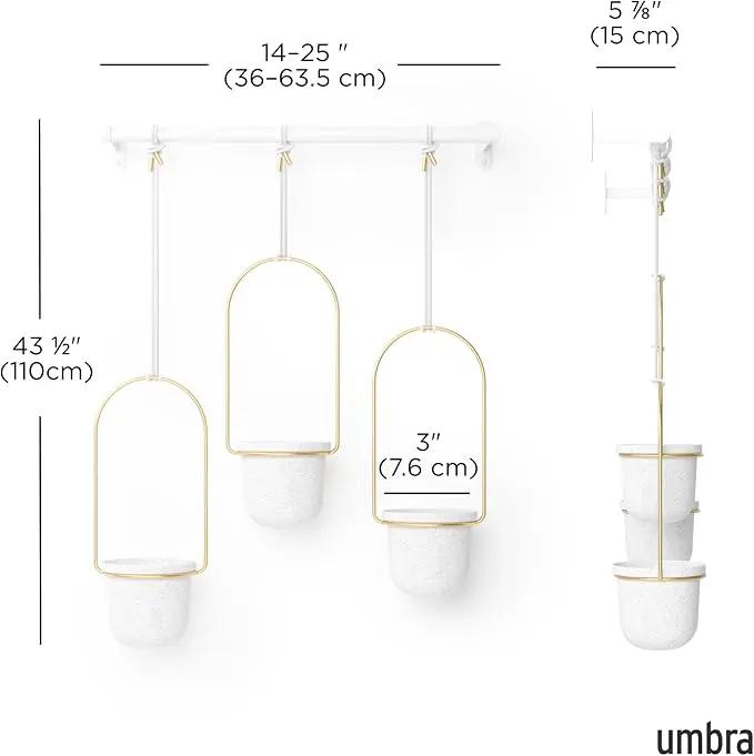 Umbra Triflora Hanging Planter for Window, Indoor Herb Garden, Set of 3, White/Brass by GreenHaven Gardens