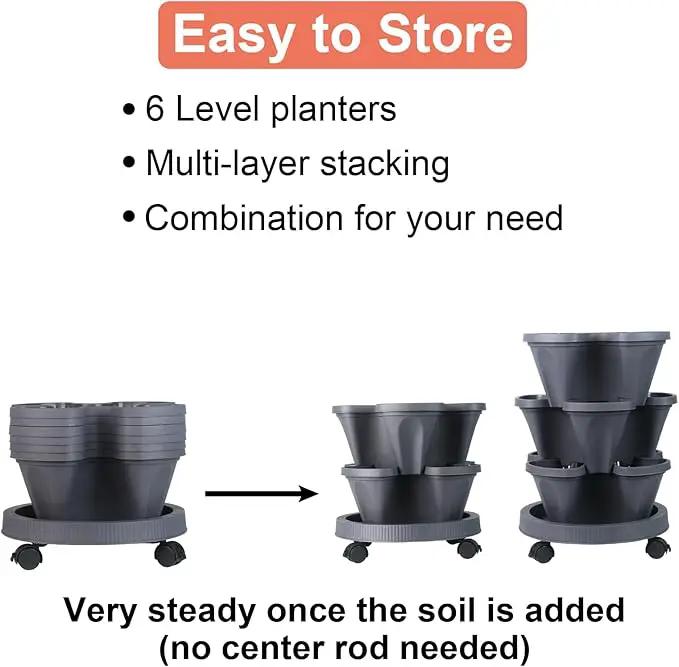 Vertical Planter 6 Tier Stackable Planters Garden Planters Strawberry Herb Flower and Vegetable Planter Indoor Outdoor Gardening Pots with Removable Wheels and Tools by GreenHaven Gardens