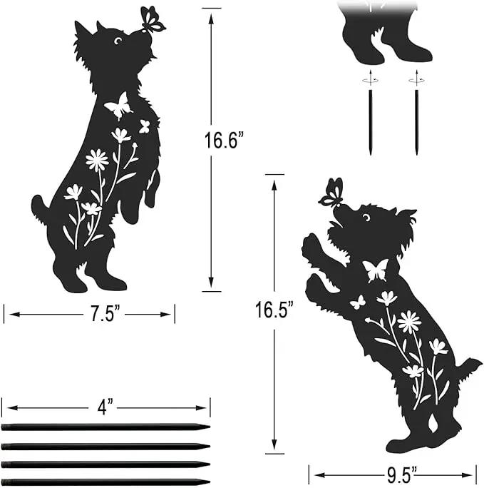 Metal Dog Garden Decor for Outside,Set of 2 Silhouette Yorkie Garden Stakes Decoratvie,Dog Garden Statues by GreenHaven Gardens