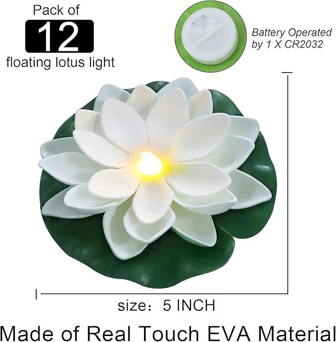 12 PCS Waterproof Floating Lotus Light - Floating Flower Light Battery Operated Water Activated Warm White Pool Flower Lamp Wedding,Anniversary,Garden Decoration by GreenHaven Gardens