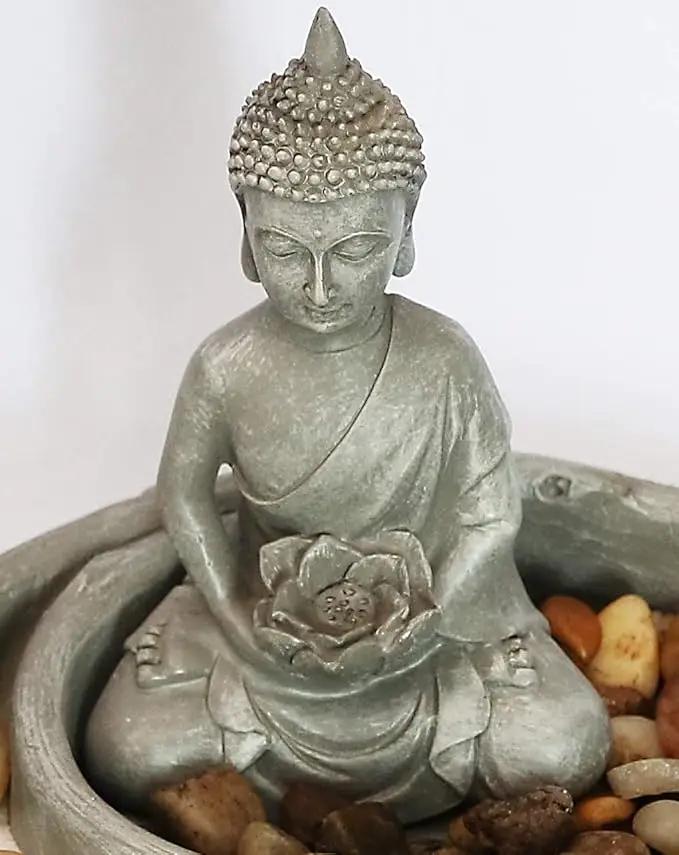Nature's Mark Mini Zen Garden Kit for Desk with Lotus, Buddha Figures, Rake and Natural Sand River Rocks Table/Desk Décor Gift Set for Home and Office 6 x 6 Inches Round Base by GreenHaven Gardens