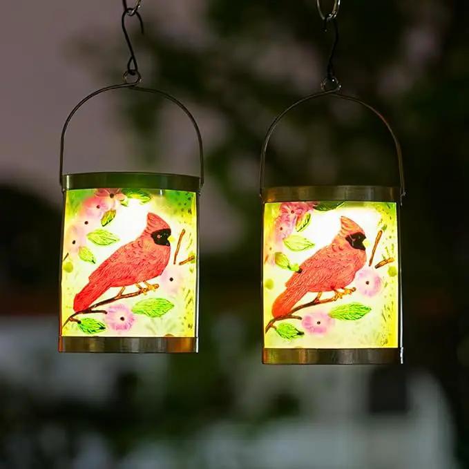 Starsoul 2 Pack Hanging Solar Lantern Outdoor Waterproof Glass Red Cardinal Decorative Solar Lights for Outside Garden Yard Table Patio Decor Cardinal Gifts by GreenHaven Gardens