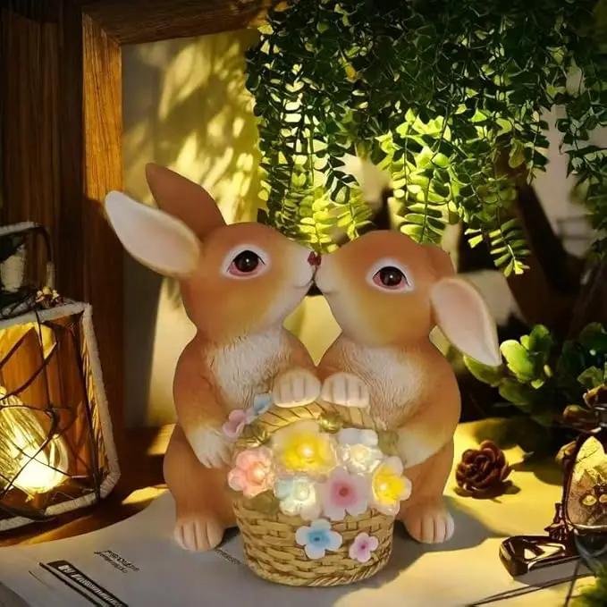Solar Rabbit Garden Statues Easter Decorations Yard Animals Statue Home Garden Resin Rabbit Figurine Bunny Statue,Gifts for Mom Grandma Women Outside Lawn Ornaments Porch Patio Balcony Yard Home by GreenHaven Gardens